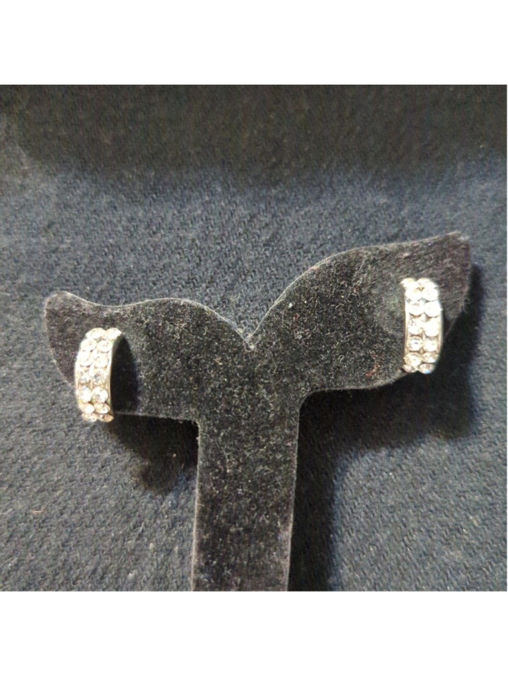 Silver Tone Clear Rhinestone Half Hoop Dainty Delicate Statement Earrings